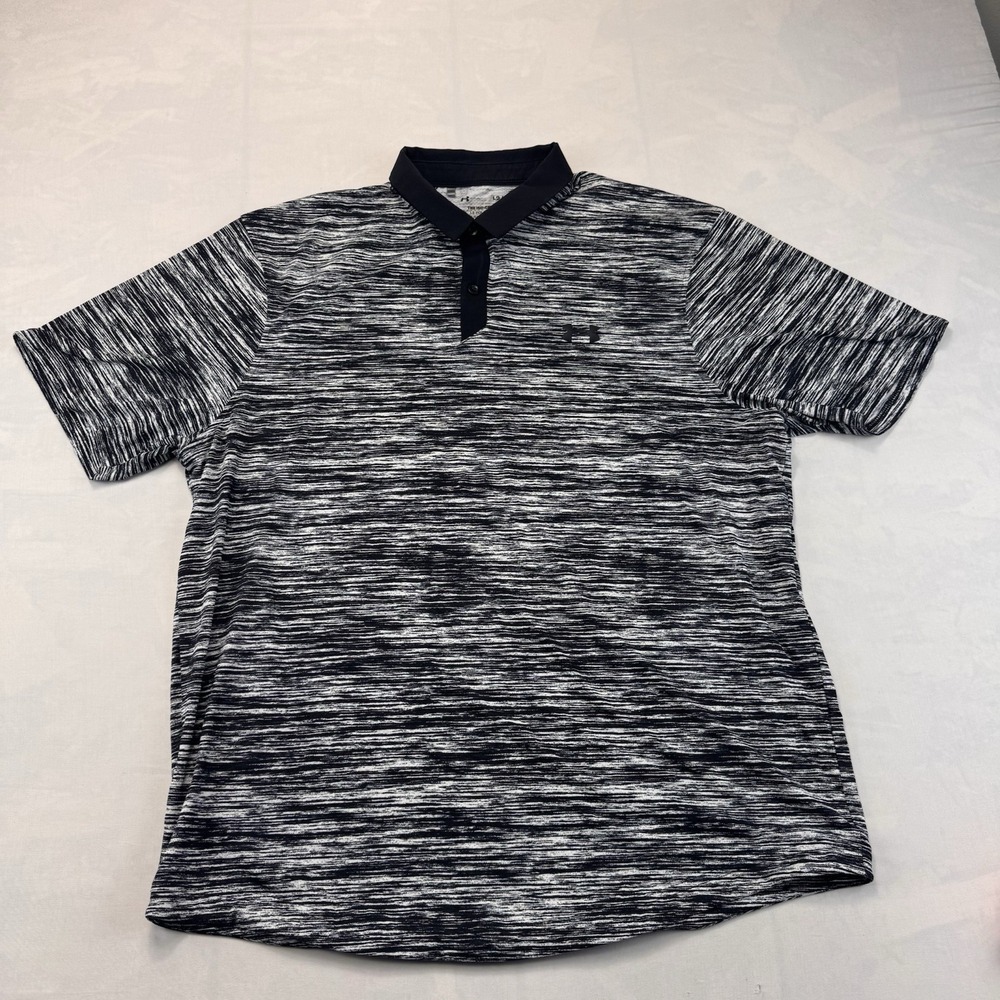 Under Armour Mens L Black White Iso-Chill Loose Fit Golf Polo Shirt